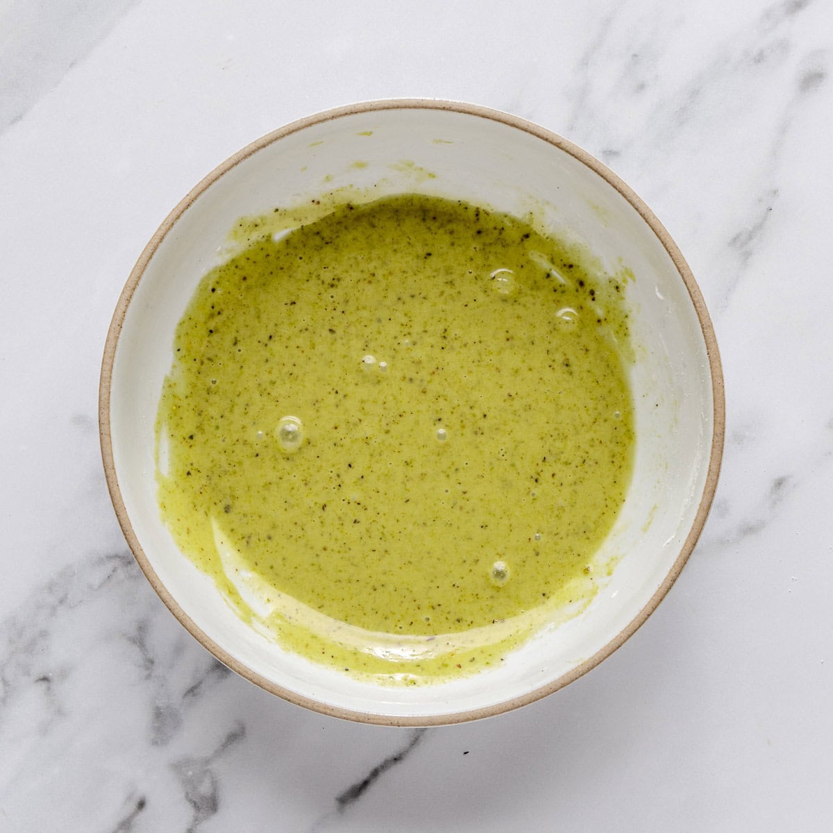 After whisking pistachio glaze.