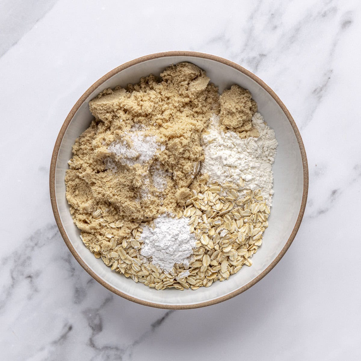 Streusel topping ingredients in a bowl before mixing.
