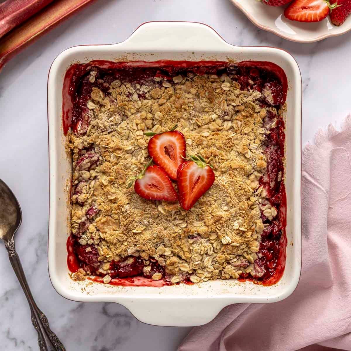 Strawberry rhubarb crisp recipe.