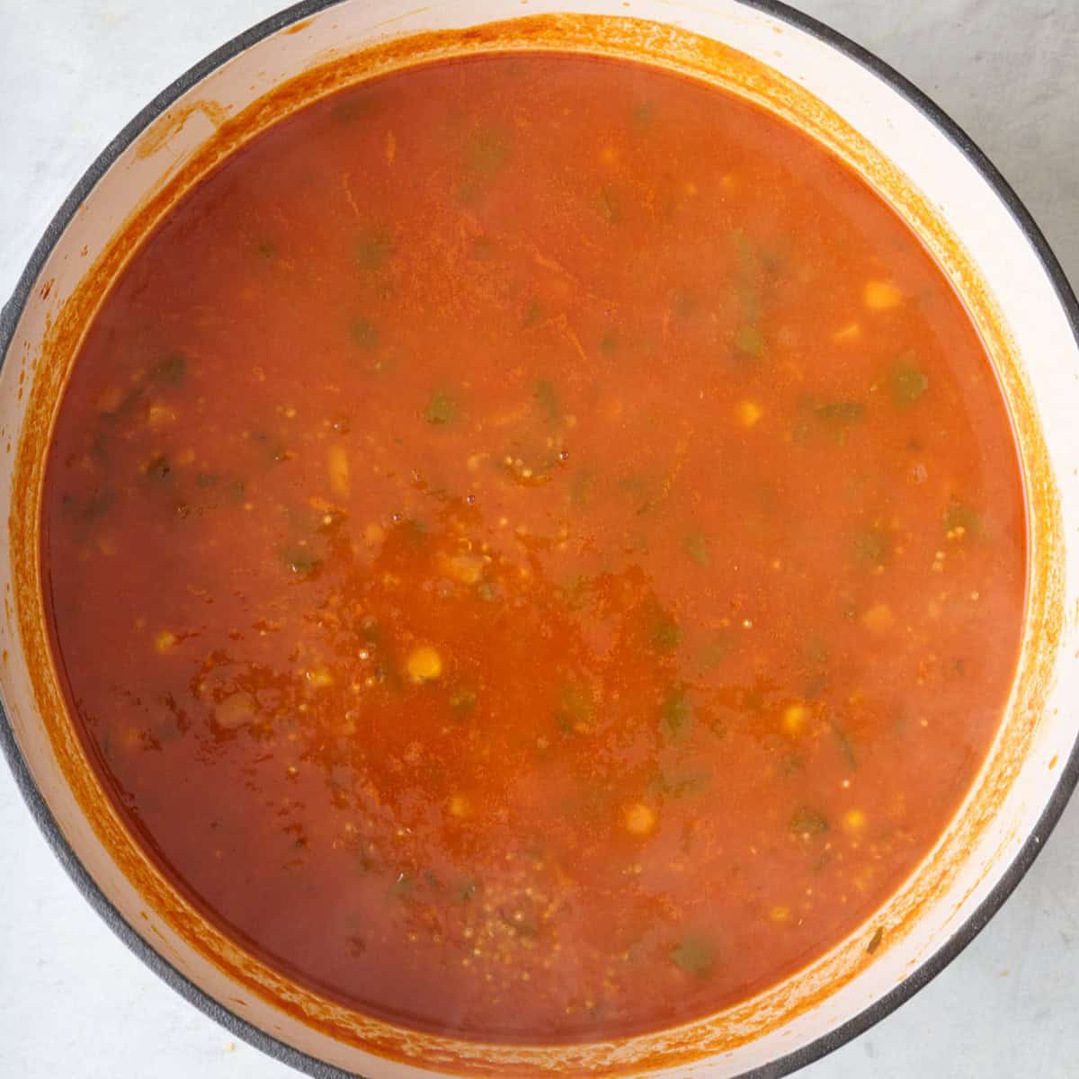 After stirring soup.