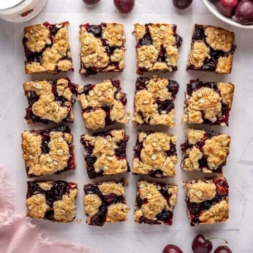 Cherry bars recipe cut into squares.