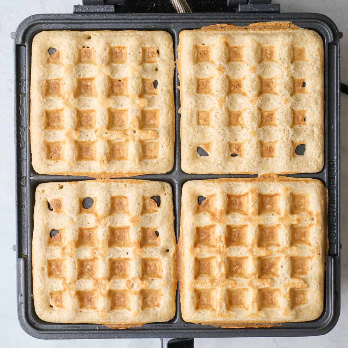 Waffles after cooking on waffle iron.