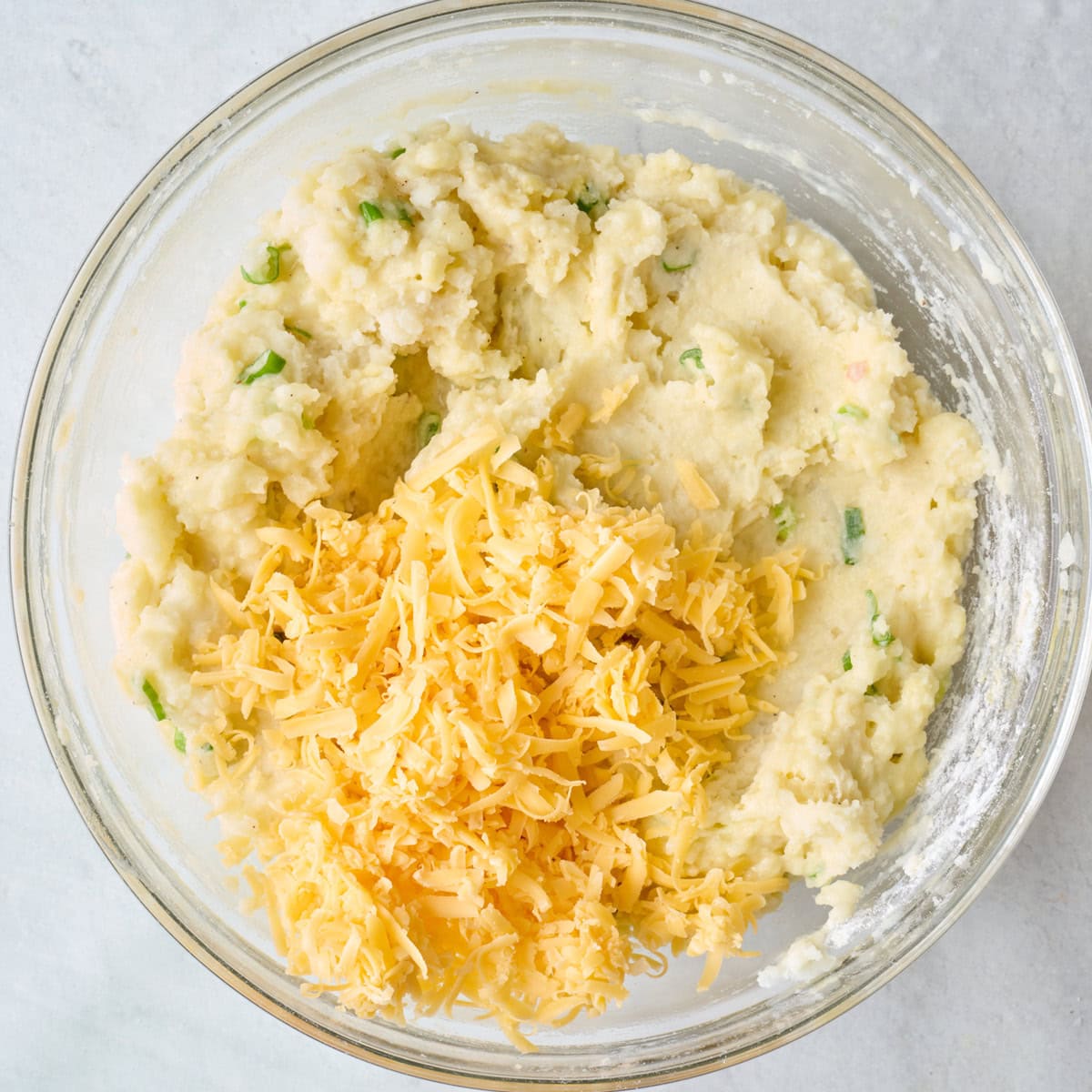 After mixing with cheddar cheese added.