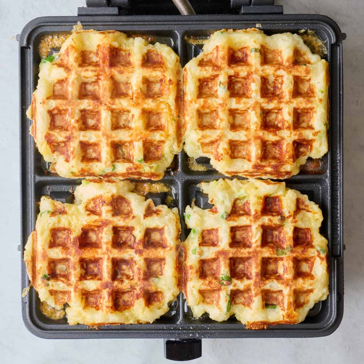 Waffles after golden brown and crisp.