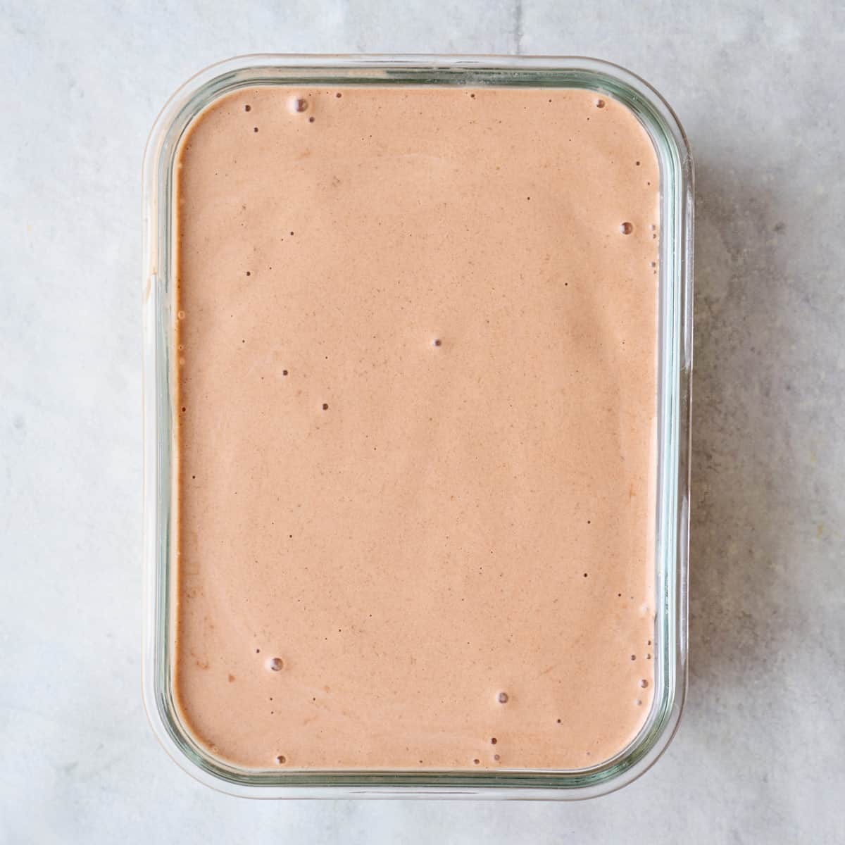 Chocolate mixture in a freezer safe dish before freezing.