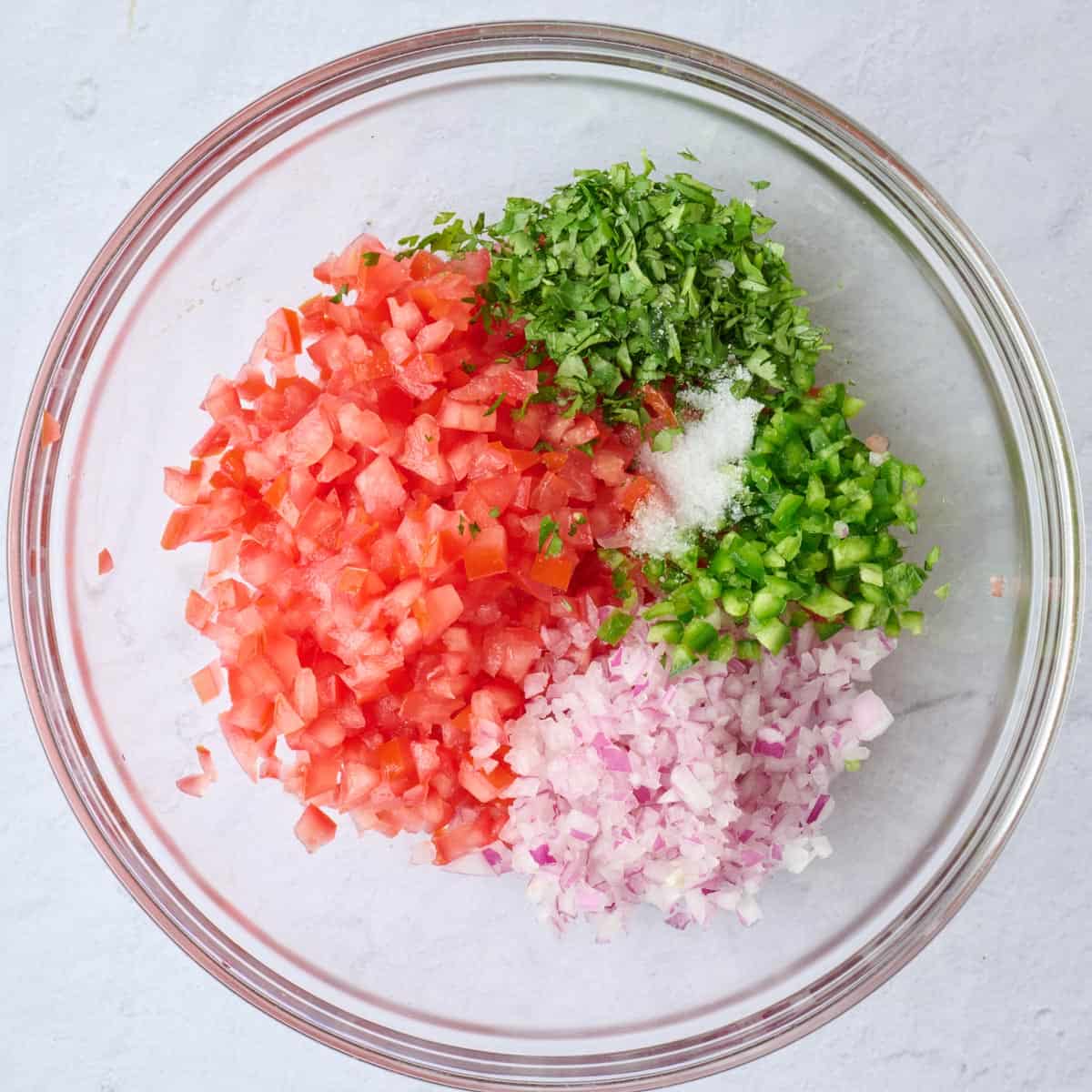 Pico de Gallo ingredients in a bowl.