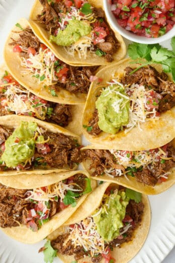 Shredded beef tacos recipe.