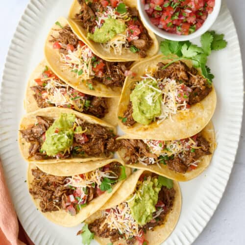 Shredded beef tacos recipe.