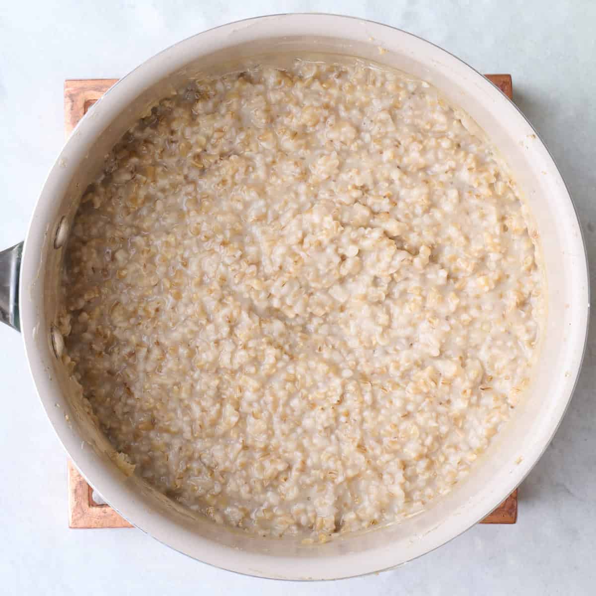 After cooking oats in a pot.