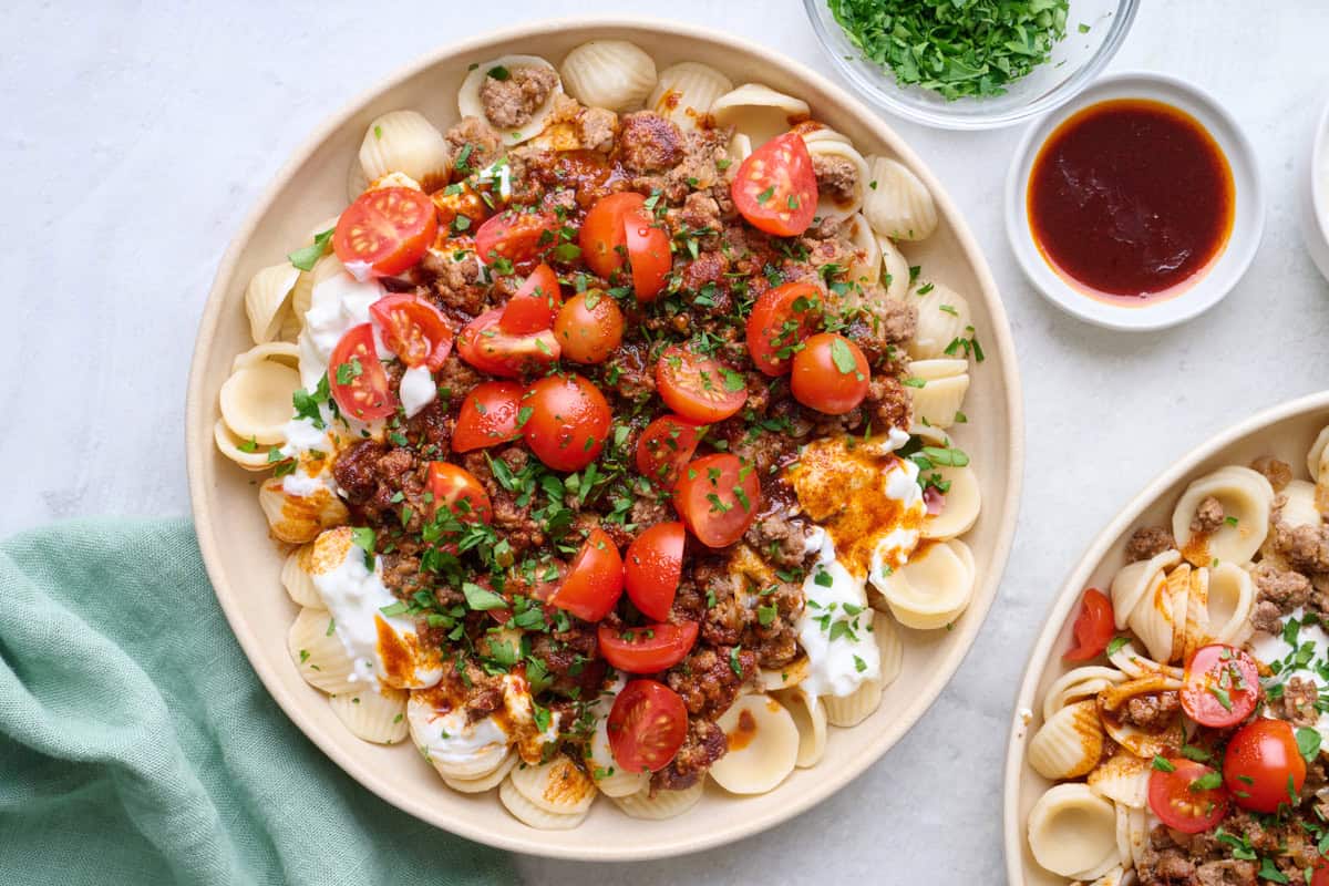 Turkish pasta recipe in a bowl.