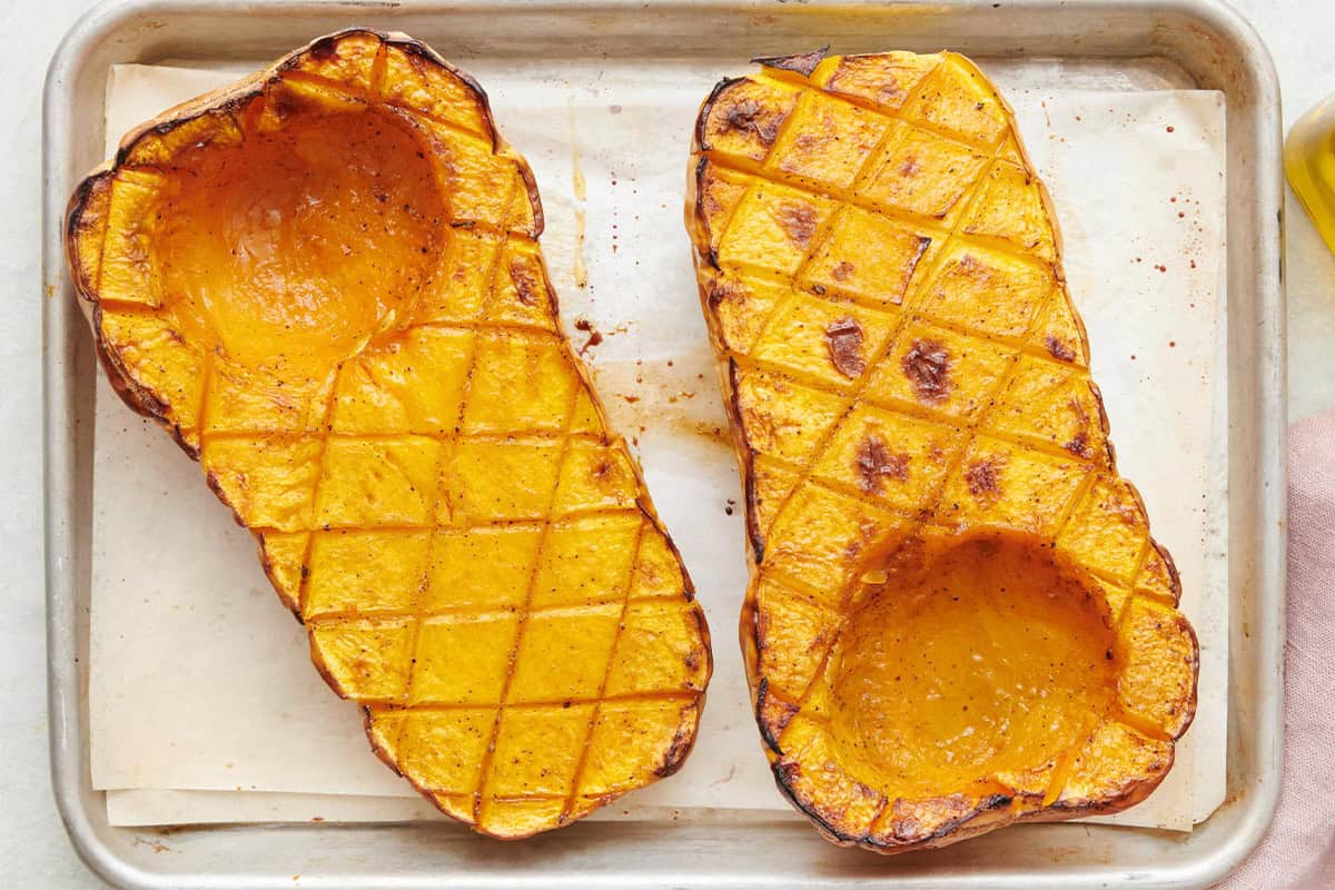 How to roast butternut squash halves recipe.