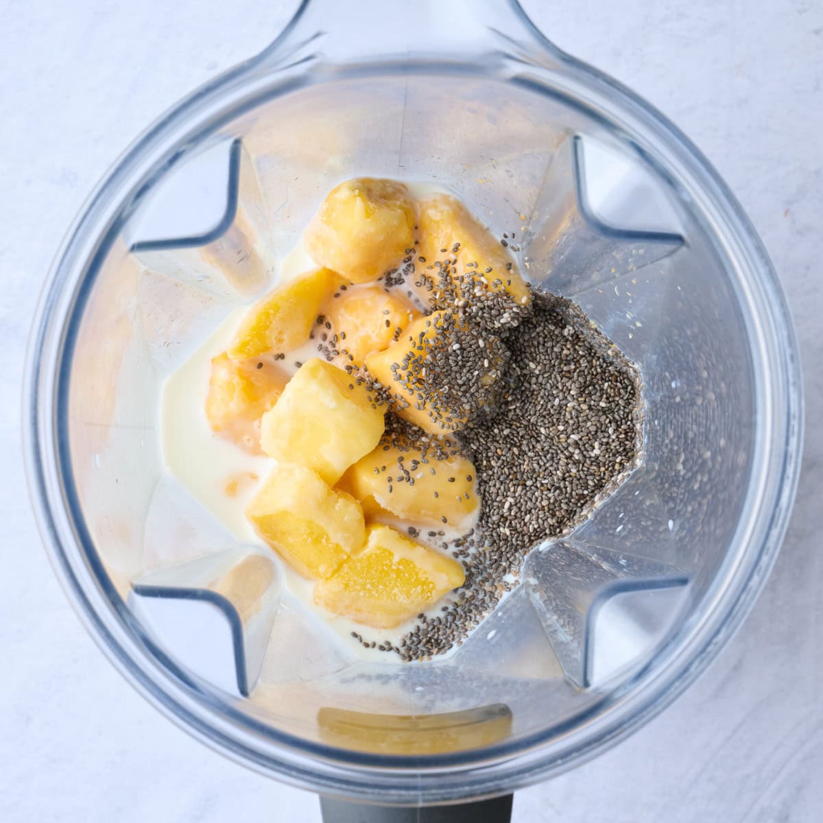 Recipe ingredients in a blender before blending.