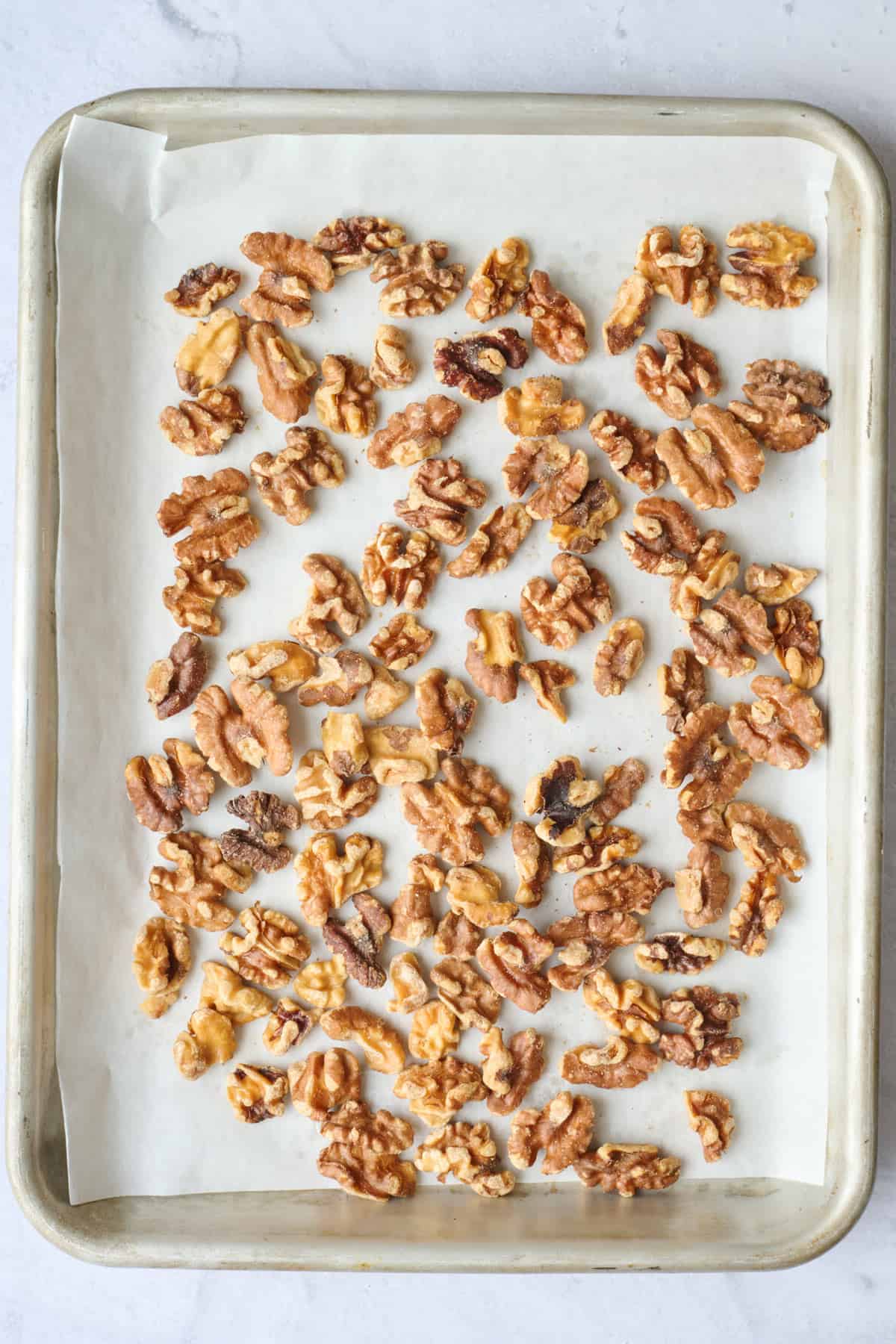 After toasting nuts until golden.