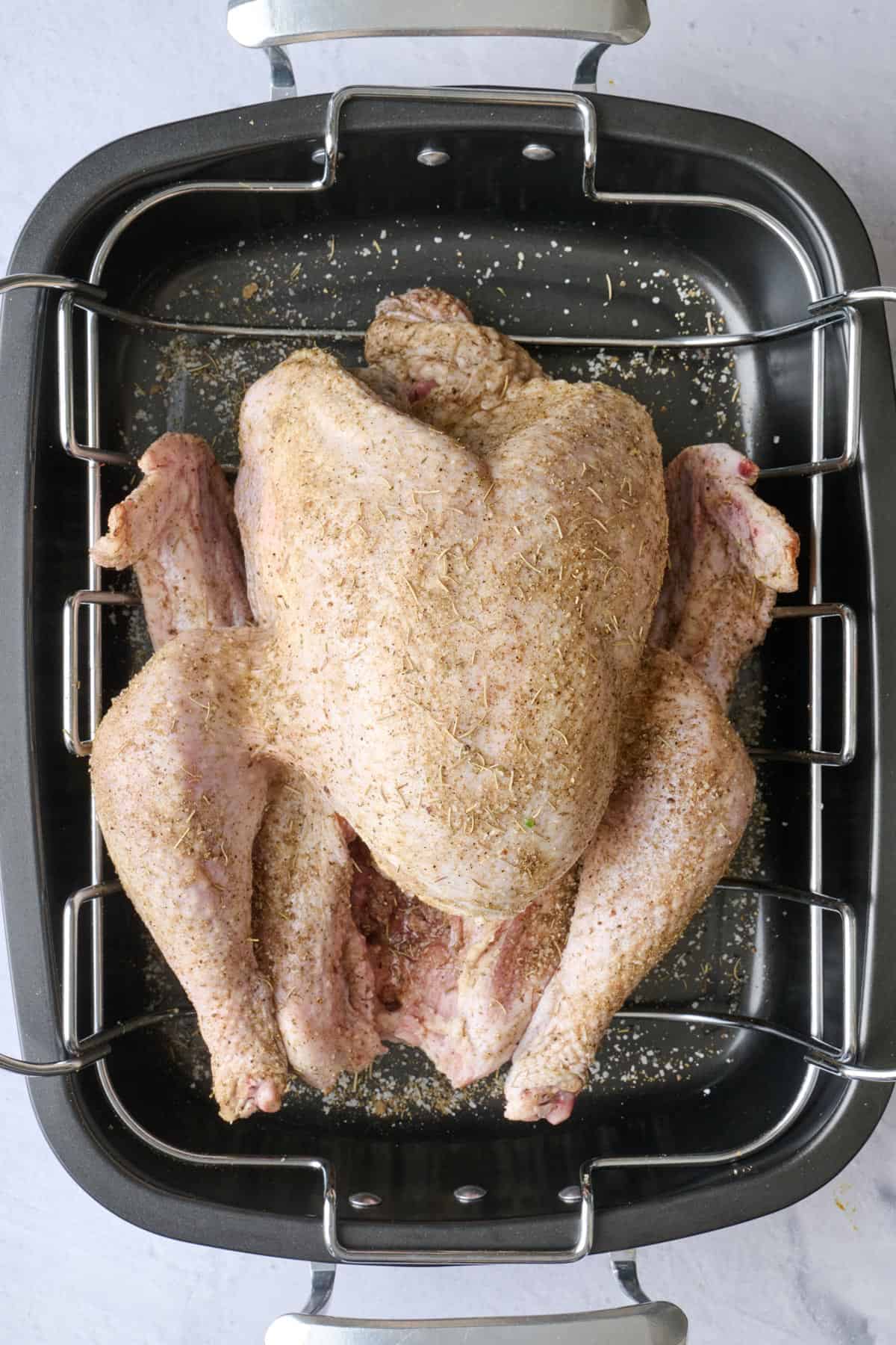 Salt and herb mixture sprinkle on top of turkey.