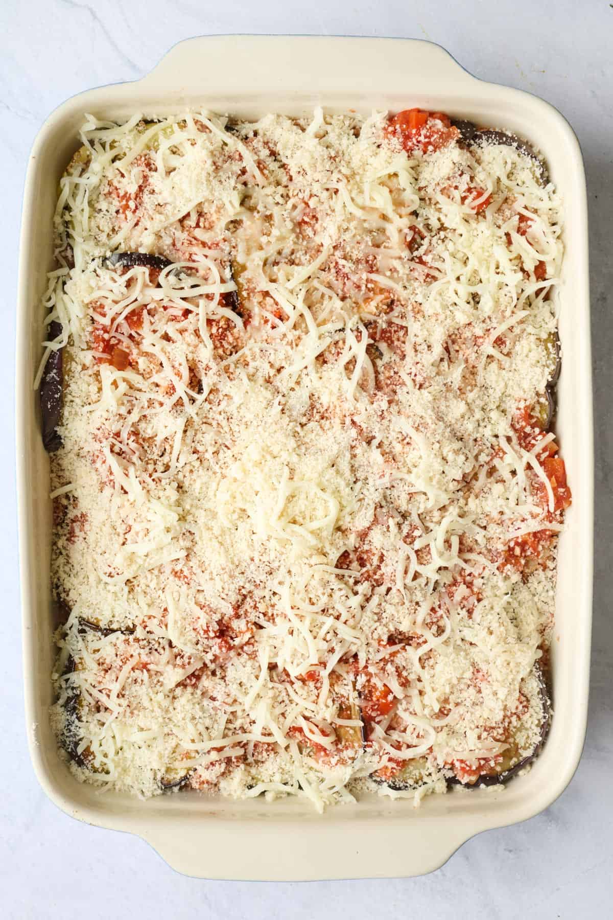 After last second layer is added, topped with parmesan and panko.