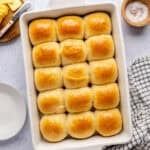 Homemade dinner rolls recipe in a baking dish.