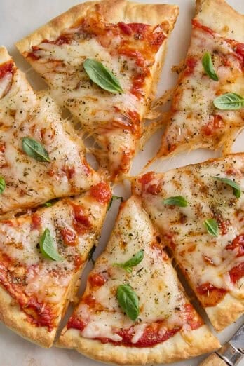 cottage cheese crust pizza cut into 6 pieces