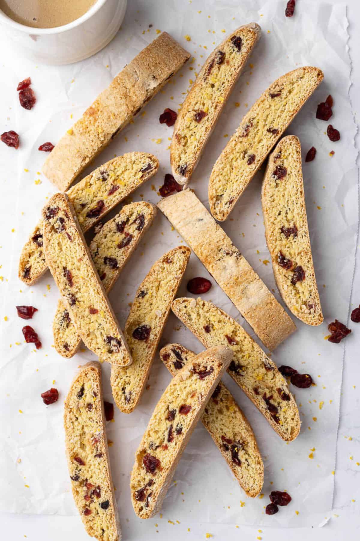 Best cranberry orange biscotti with a cup of coffee nearby.