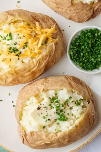 Easy microwaved baked potato recipe.