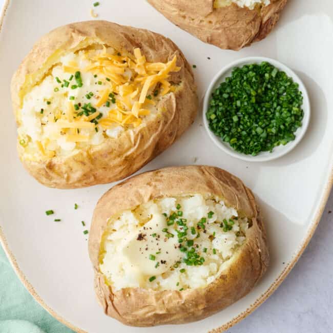 Easy microwaved baked potato recipe.