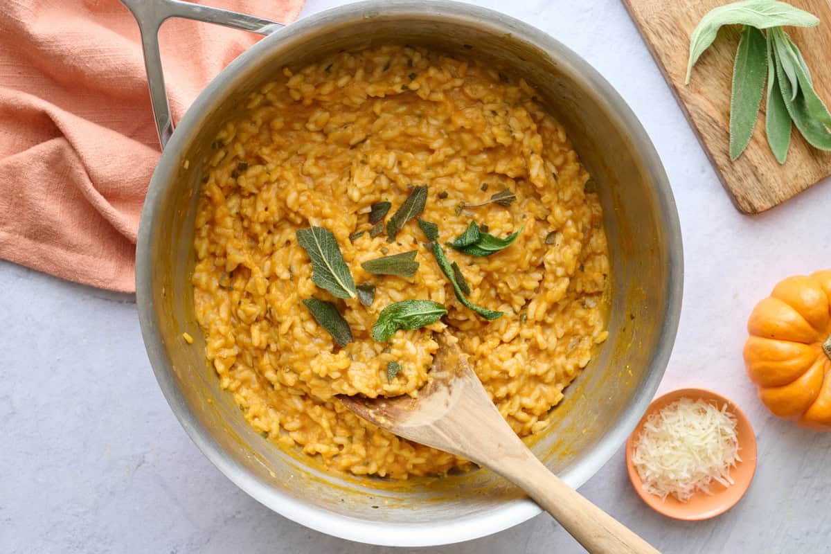 No stir risotto made with pumpkin puree.