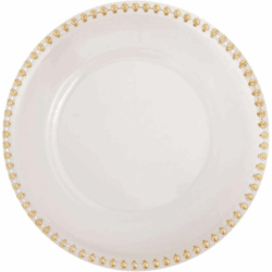 Acrylic Charger Plates with Gold Beaded Rim.