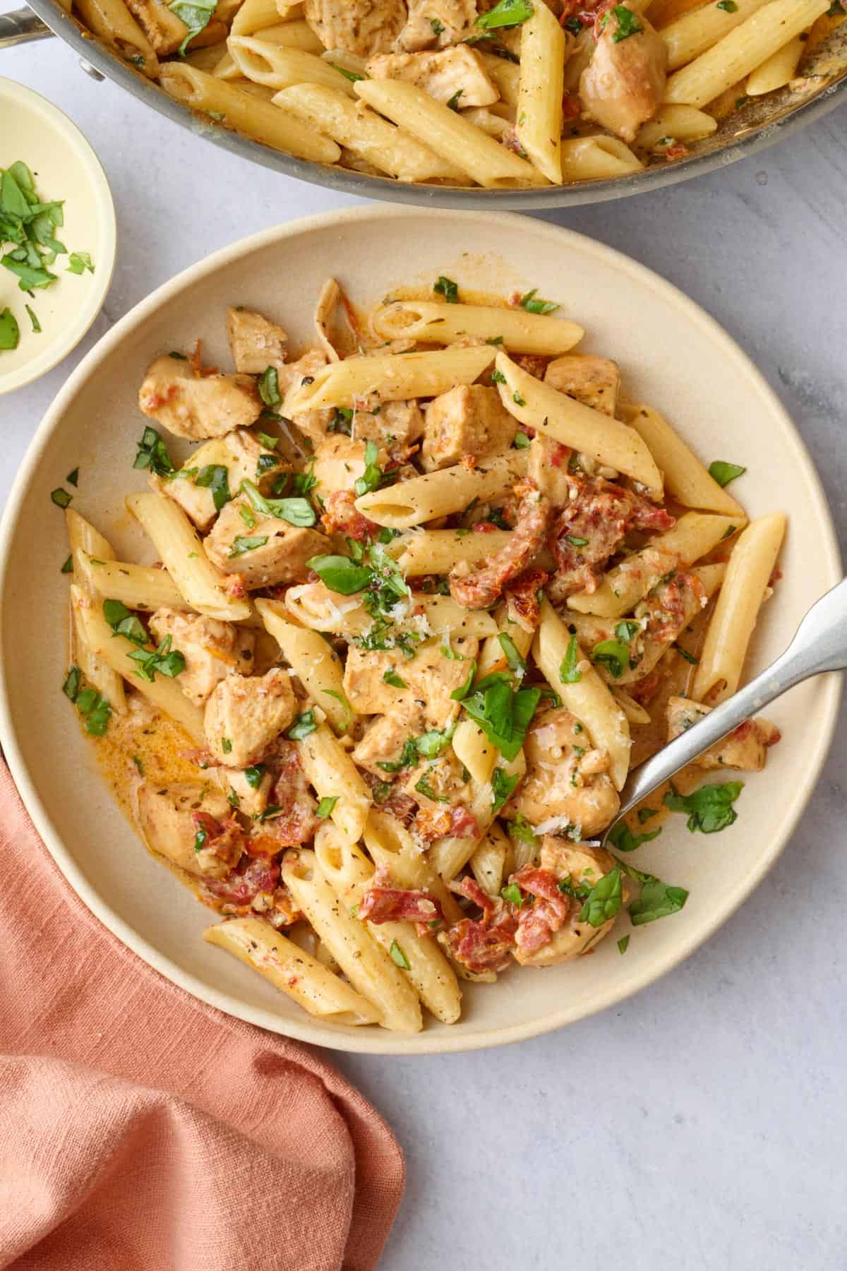 Marry me pasta recipe with chicken in a bowl.