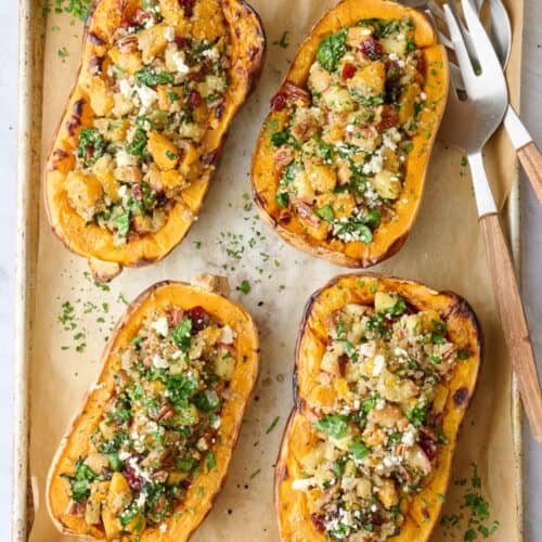 Vegetarian stuffed butternut squash recipe.