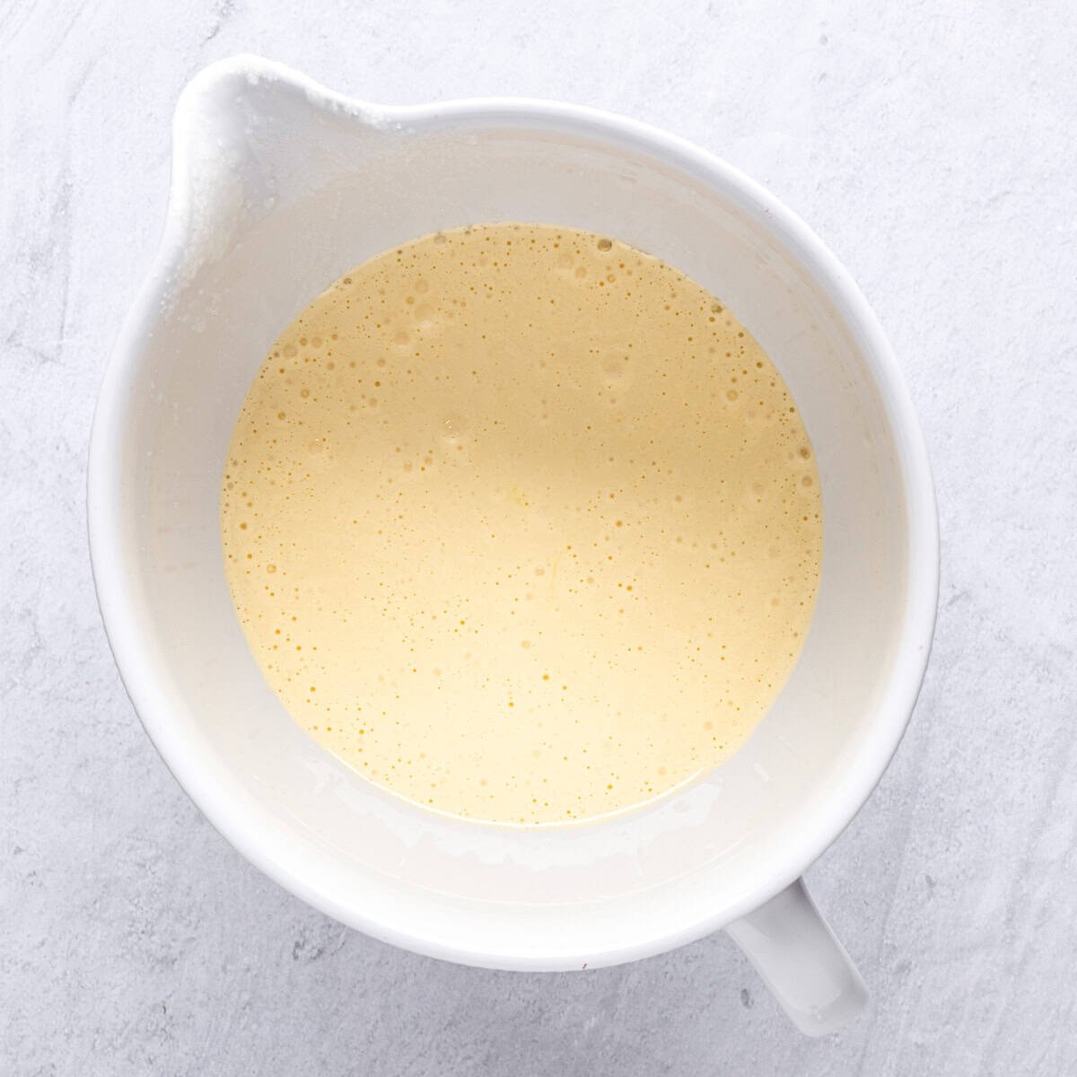 Eggs and sugar after beating until thick and pale.