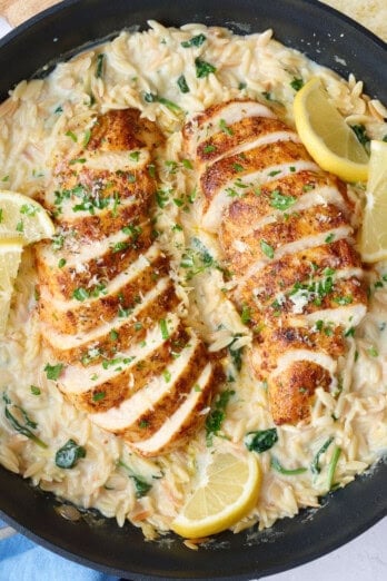Easy lemon chicken orzo recipe.