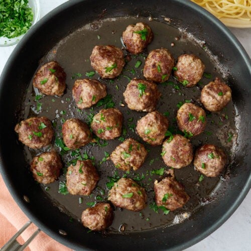 Meatball recipe in a pan.