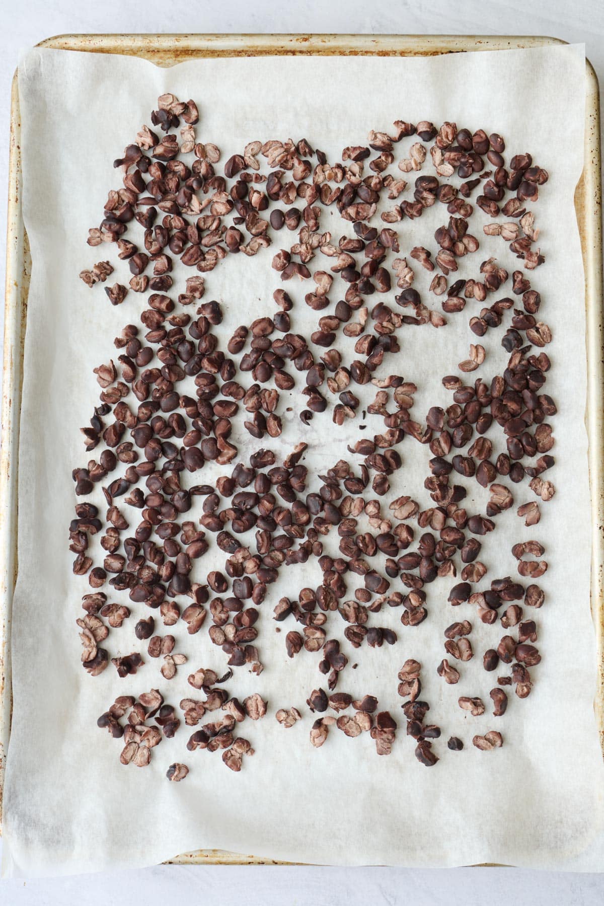 Black beans after drying out in the oven.