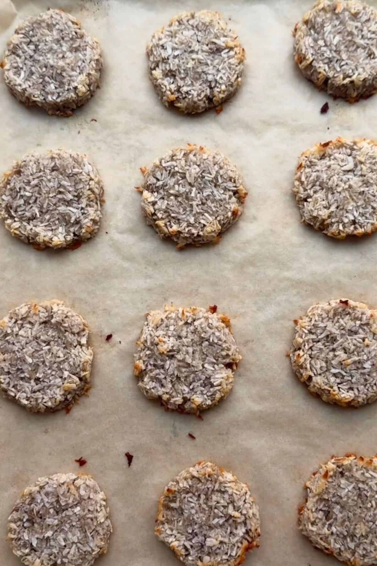 Cookies after baking on sheet pan.