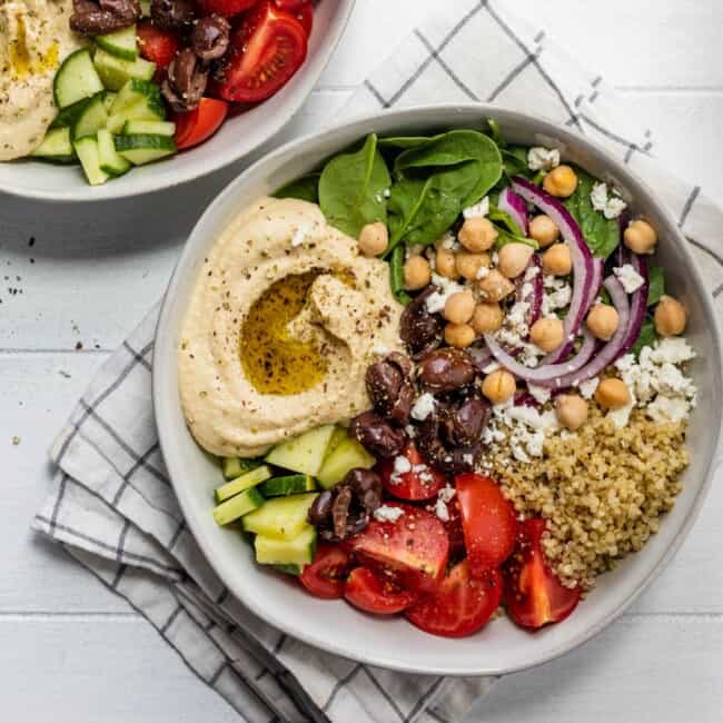Mediterranean hummus bowl recipe.