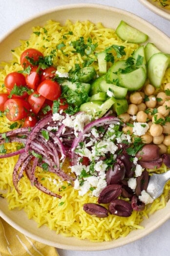 Mediterranean rice bowl recipe.