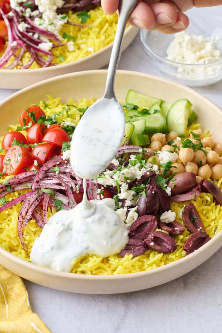 Hummus Rice Rice Bowl Recipe with Mediterranean Flavors