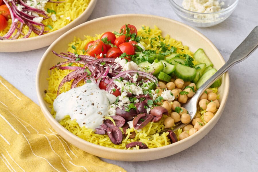 Rice Bowl Recipe with Mediterranean Flavors