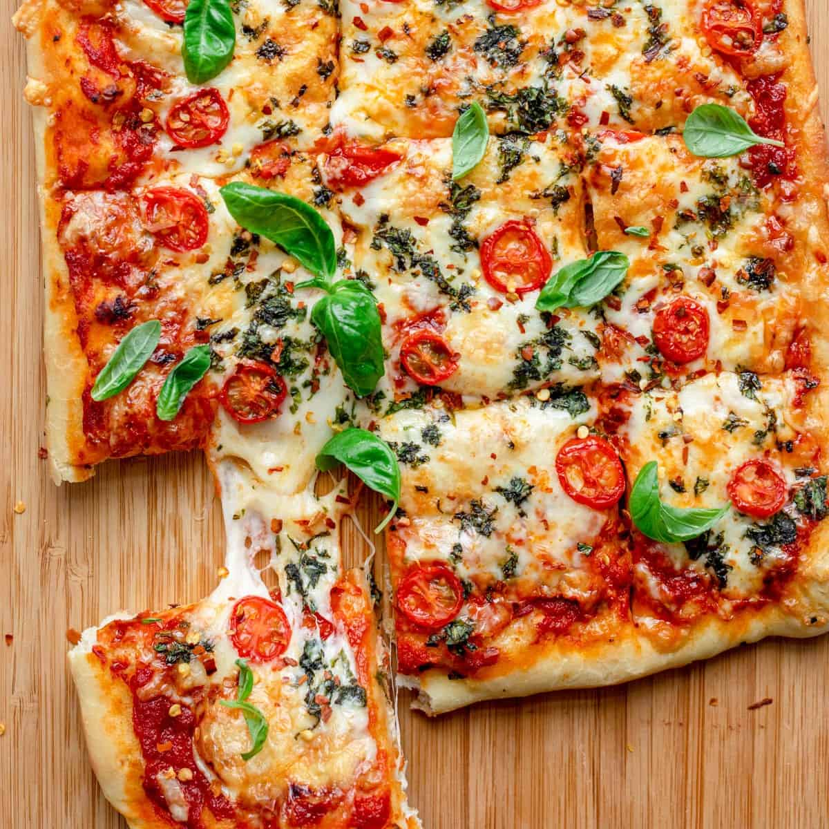 Homemade sheet pan pizza recipe.