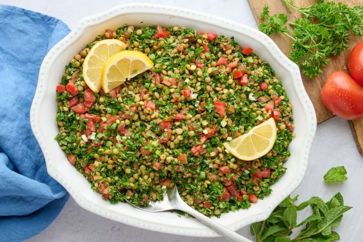 Easy Middle Eastern tabbouleh salad recipe made with lentils.