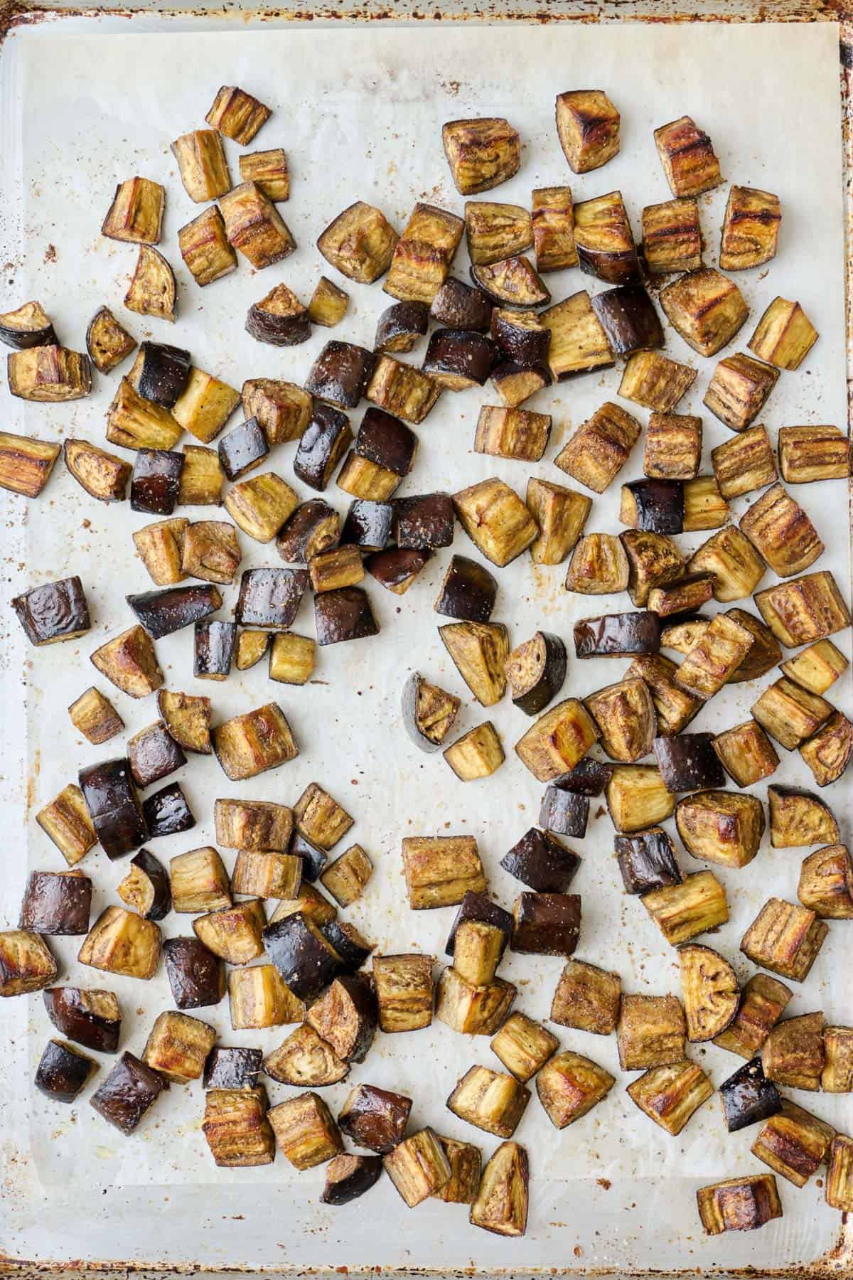 Eggplant after roasting until caramelized.