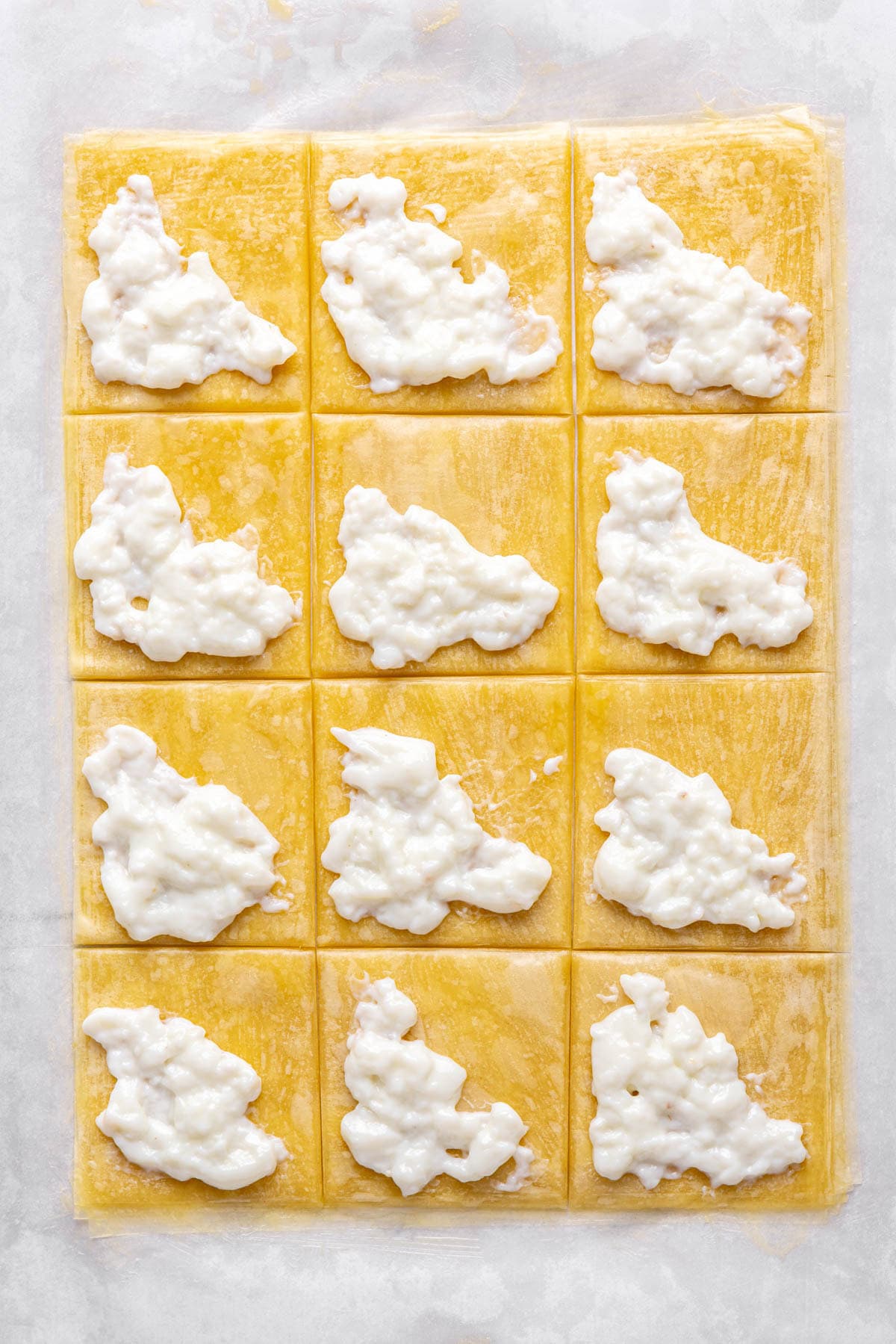 Ashta spread onto the phyllo squares.