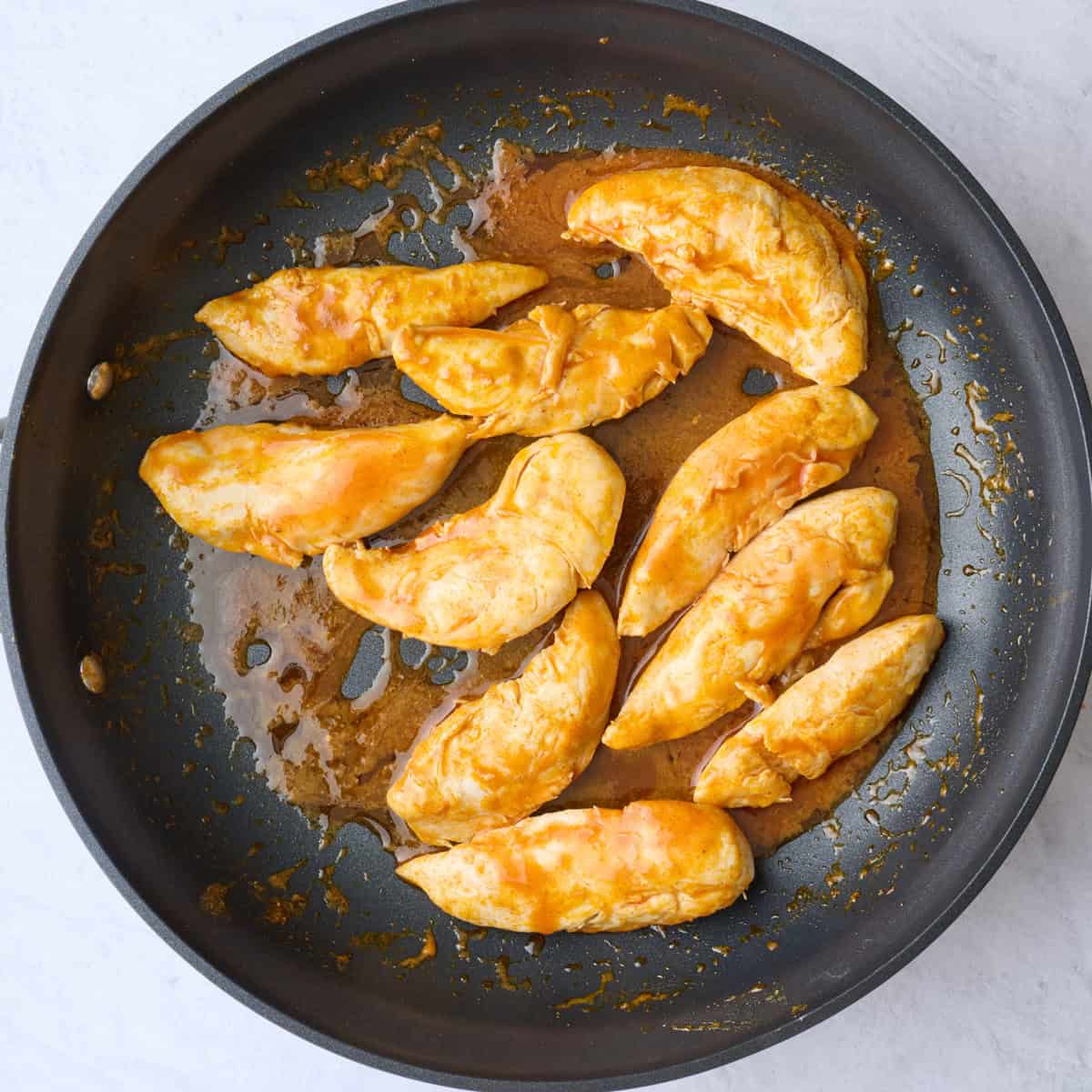 After cooking with thickened sauce.