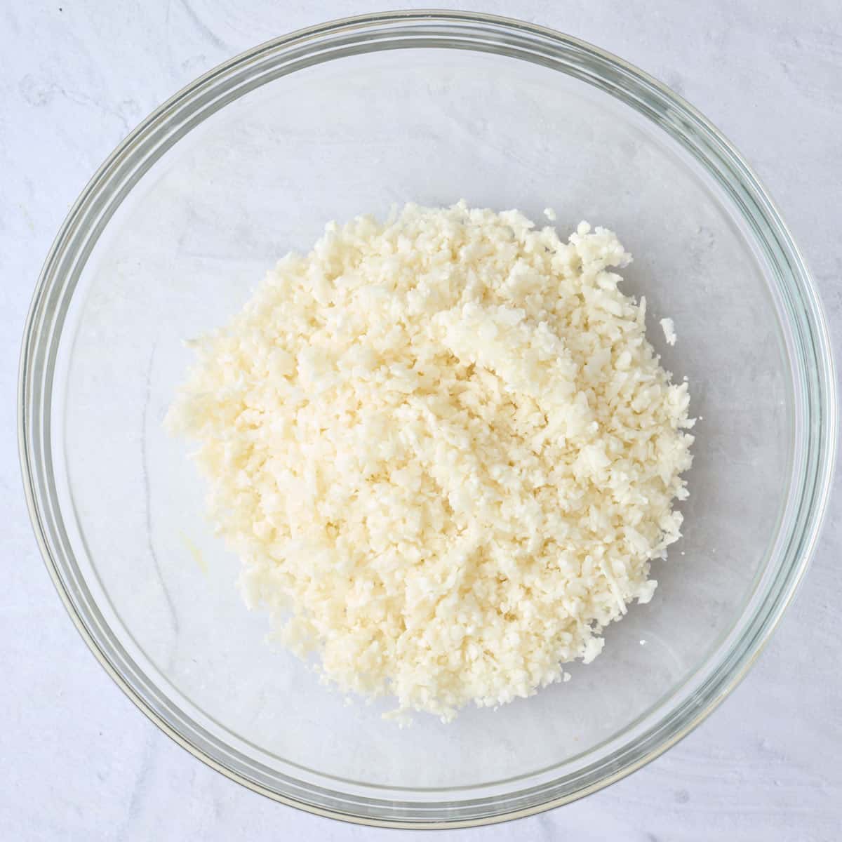 Riced cauliflower in a bowl.