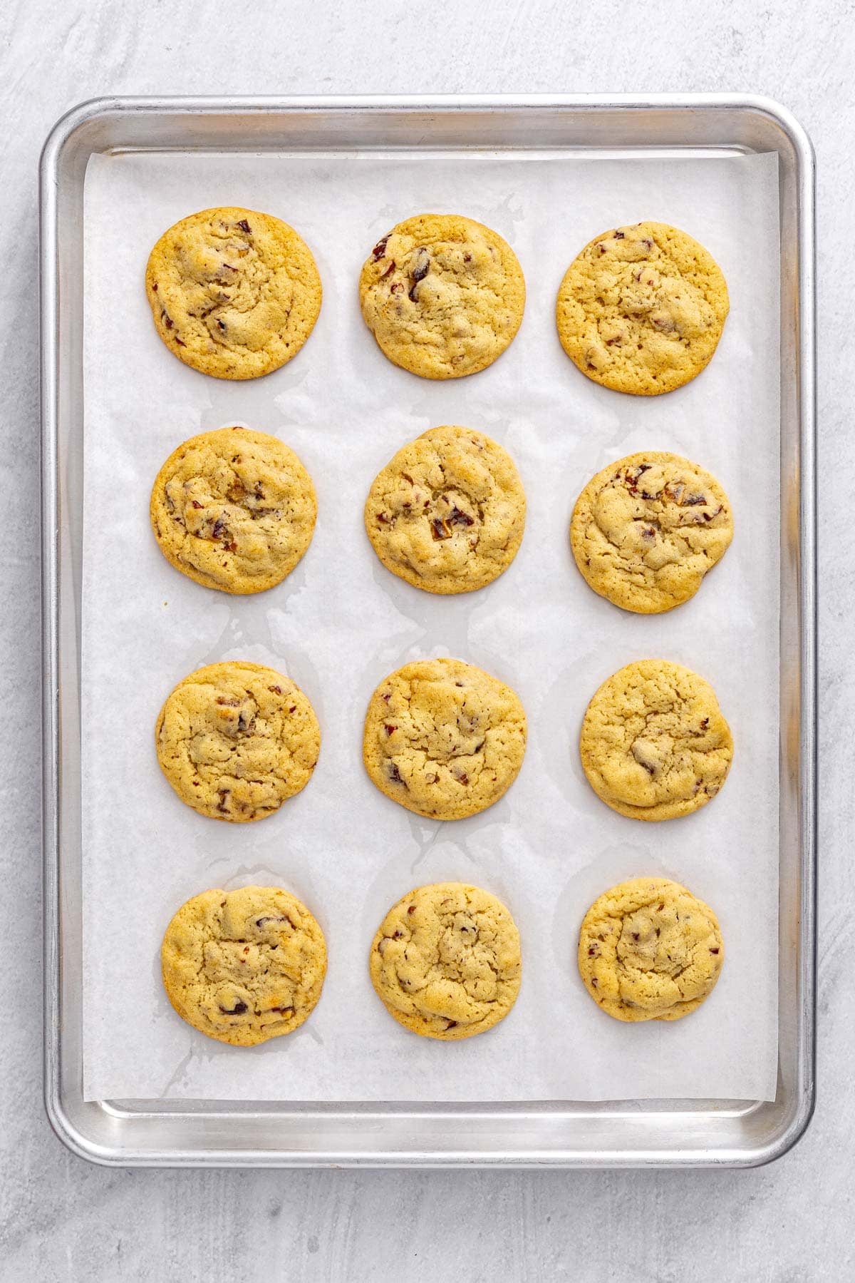 Date pecan cookies after baking.