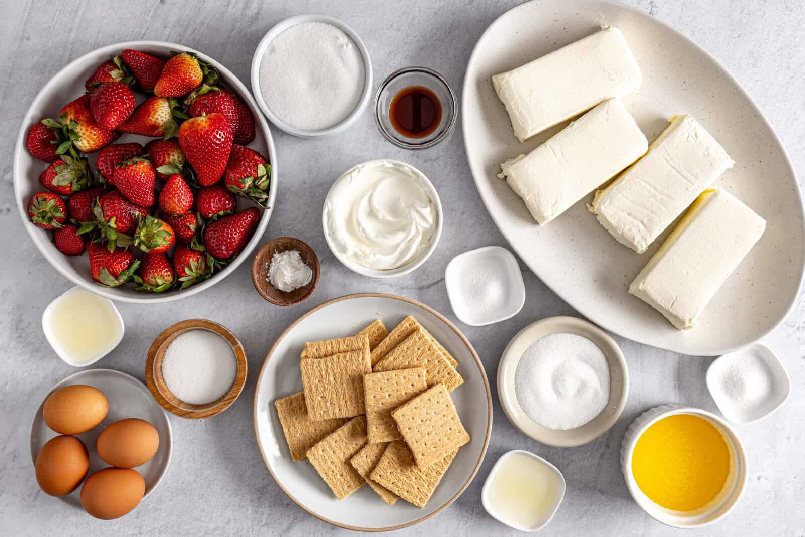 Ingredients before prepped for Strawberry Cheesecake.