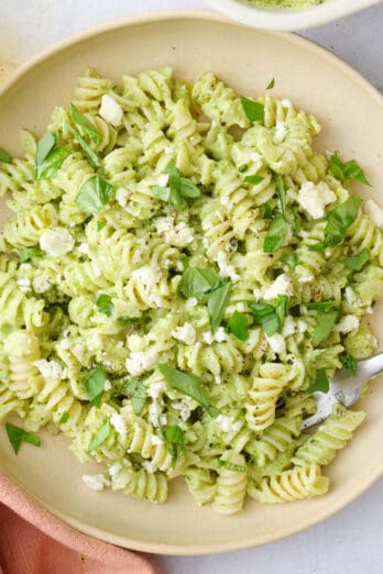 Easy pasta with green sauce recipe.