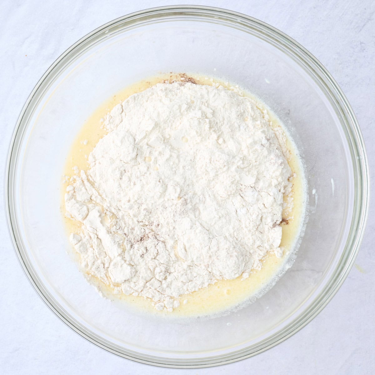 After whisked with dry mixture added on top.