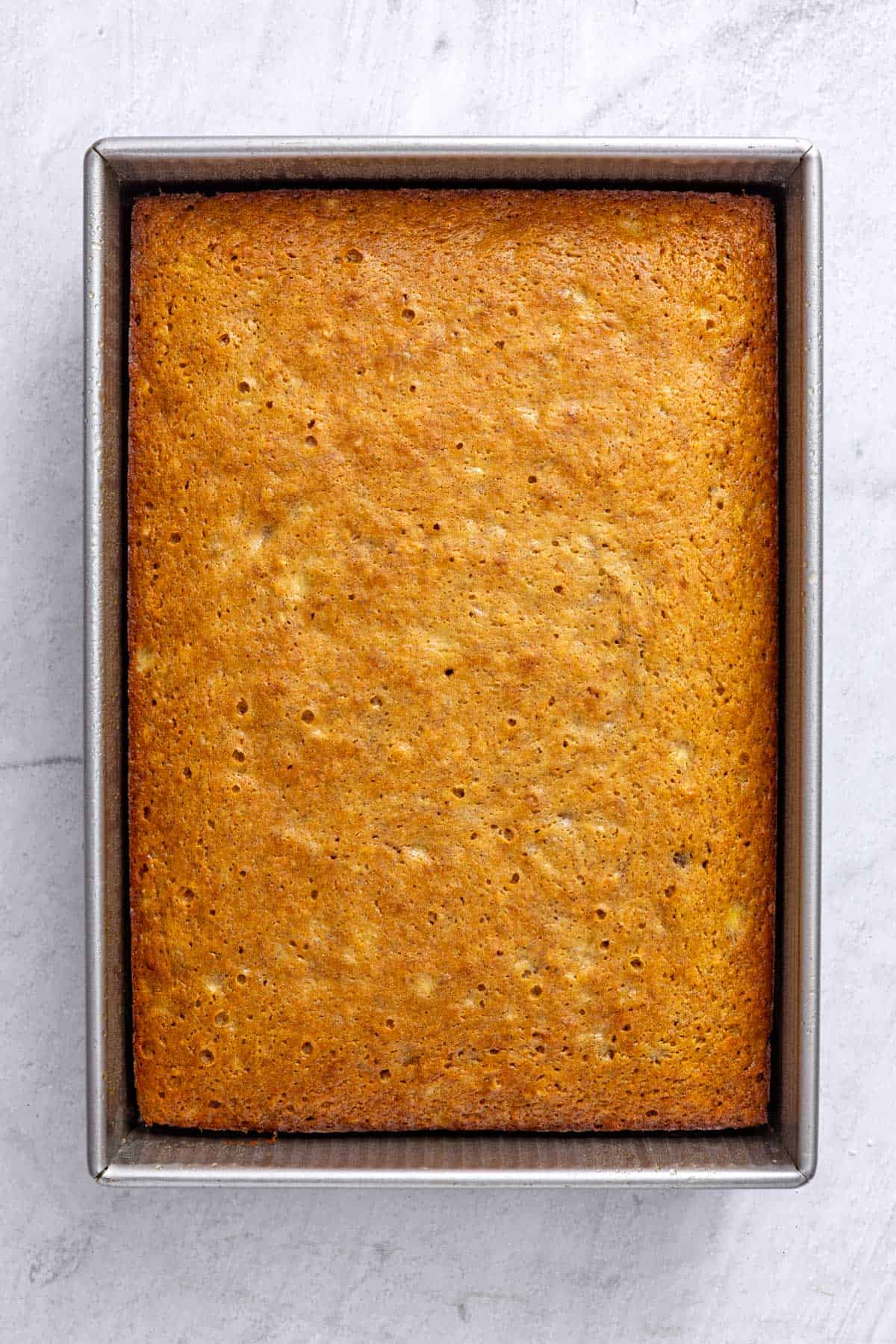 Cake in a pan after baking.