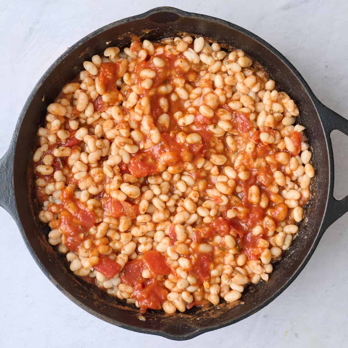 After combining and spread into an even layer.