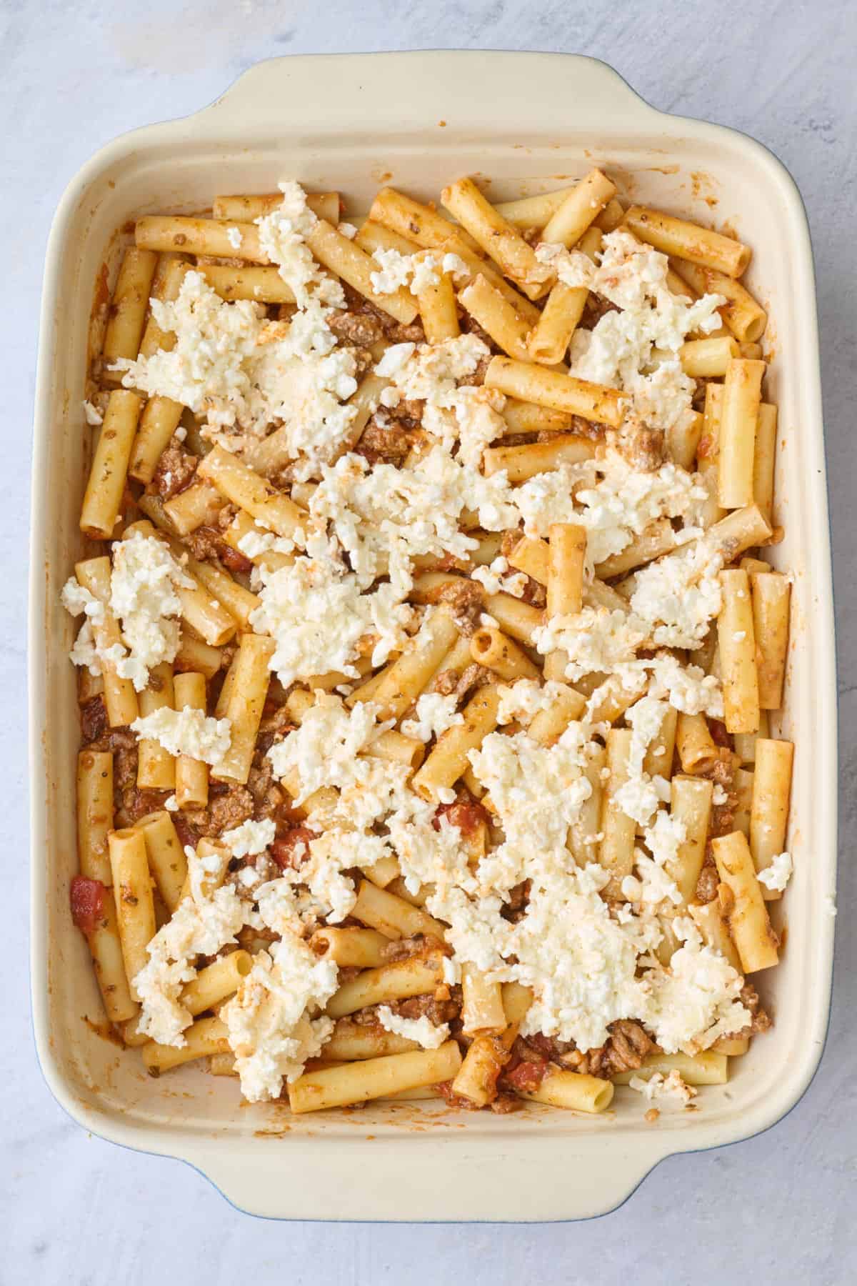 Half the cottage cheese mixture spread on top.